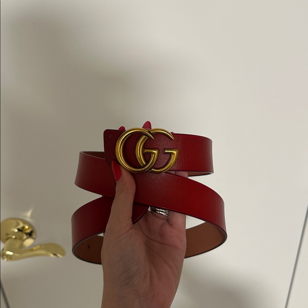 Gucci Red Belt with Gold GG Emblem